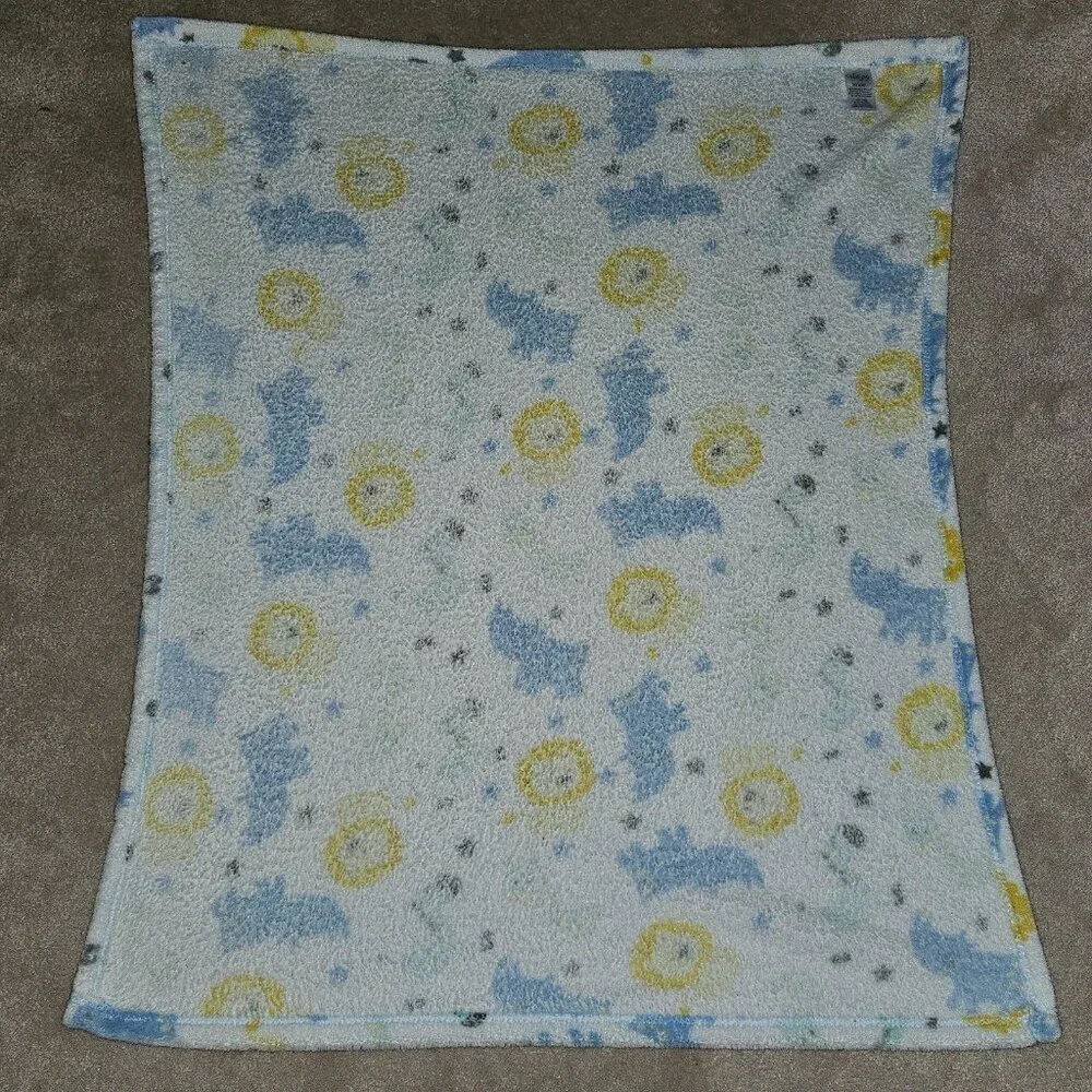 Cutie Pie Lion Zebra Giraffe Rhino Stars Fleece Baby Blanket 30x36 Blue Yellow